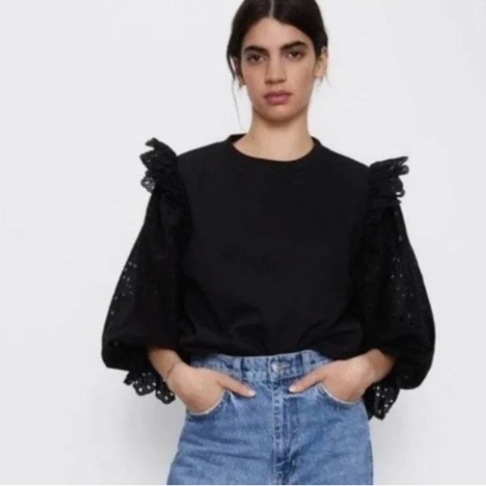 Zara Black Ruffle Sleeve Blouse‎